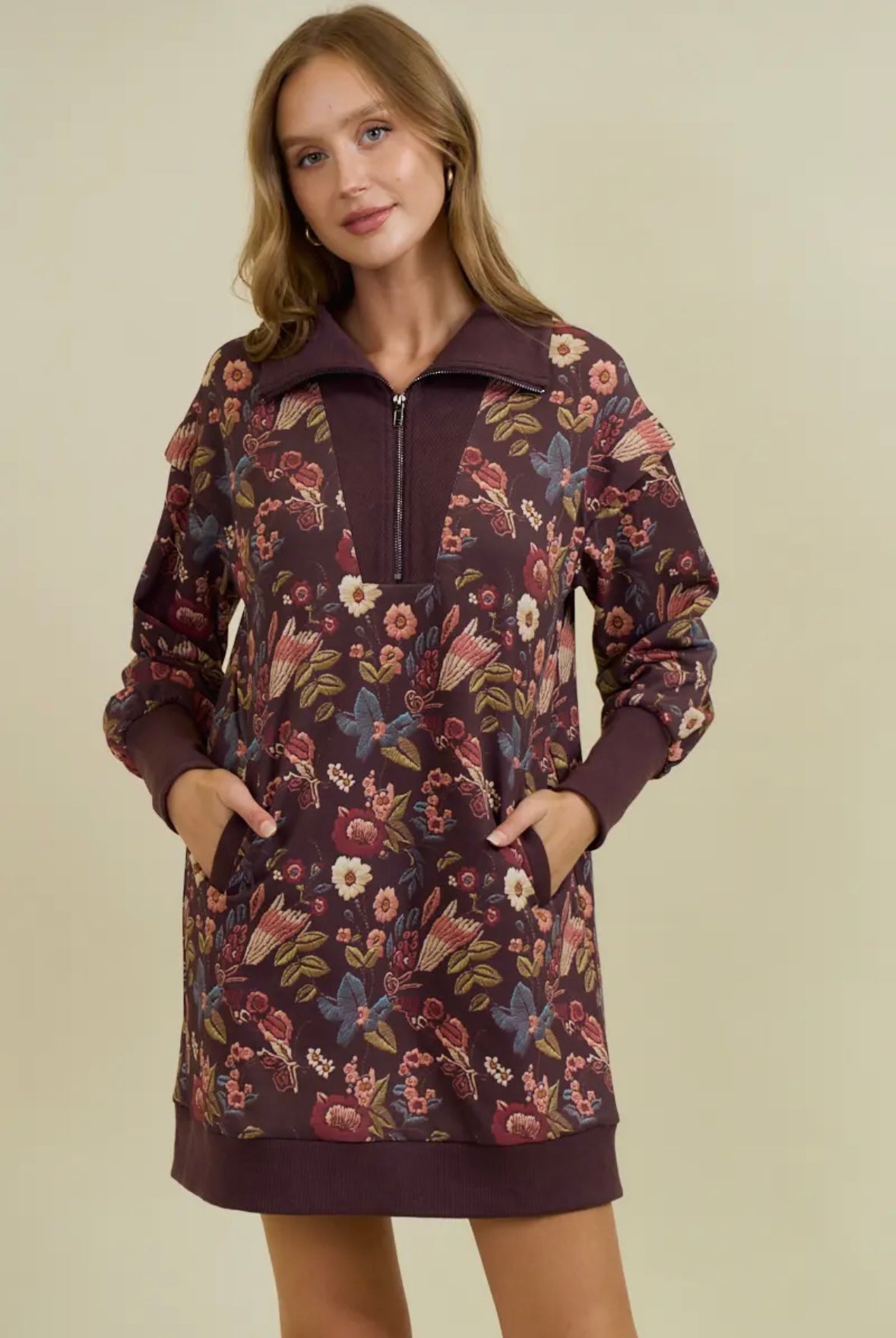 Floral 1/4 zip dress