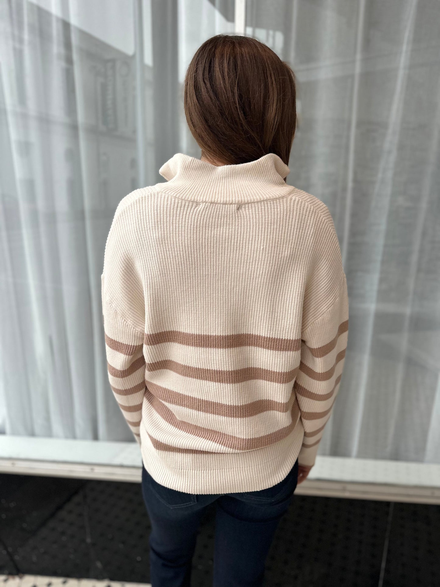 Cream And Brown Quarter Zip