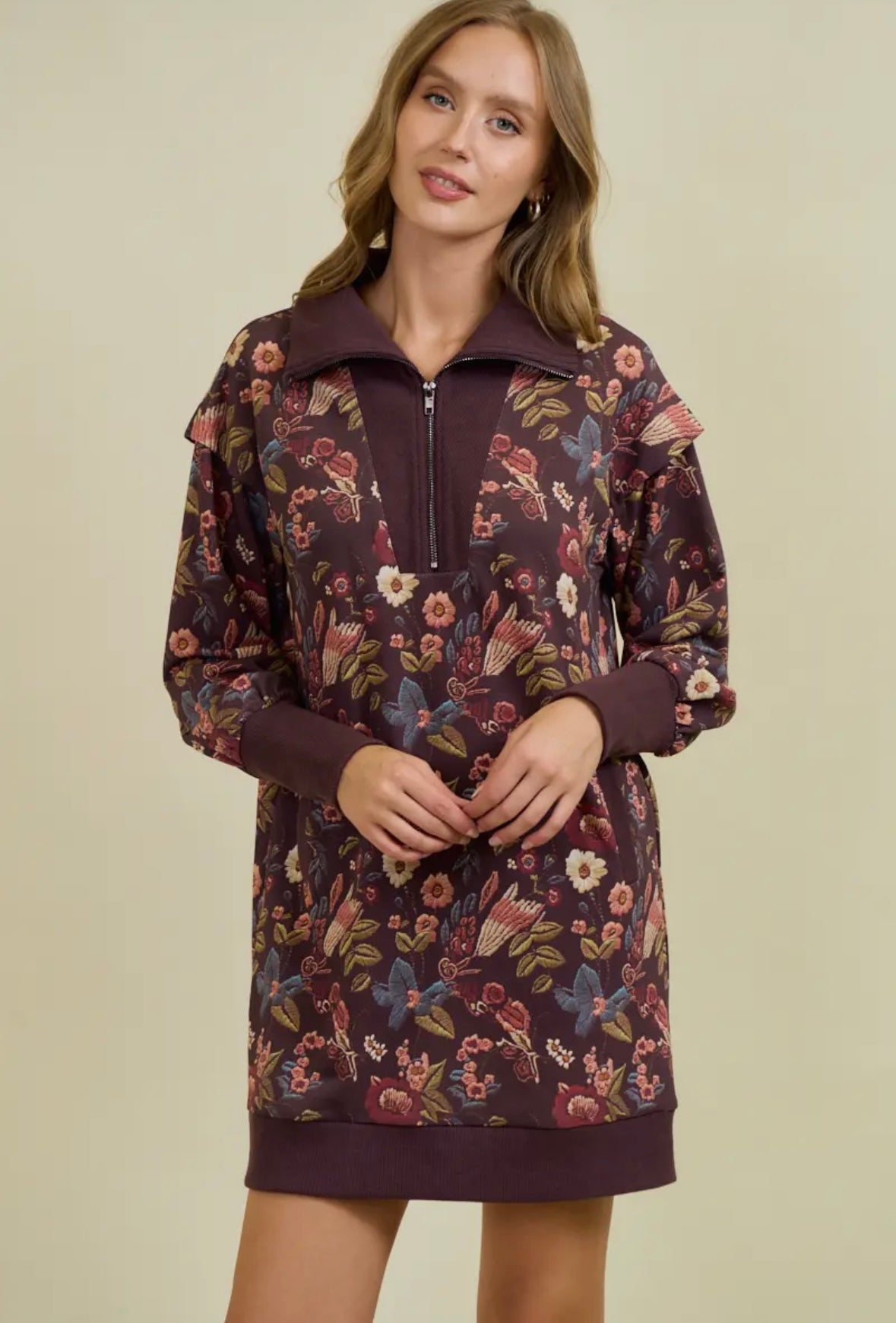 Floral 1/4 zip dress