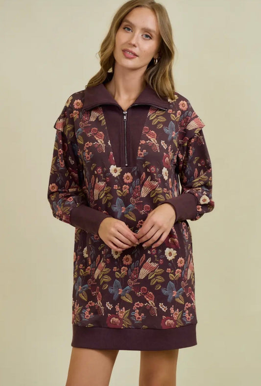 Floral 1/4 zip dress