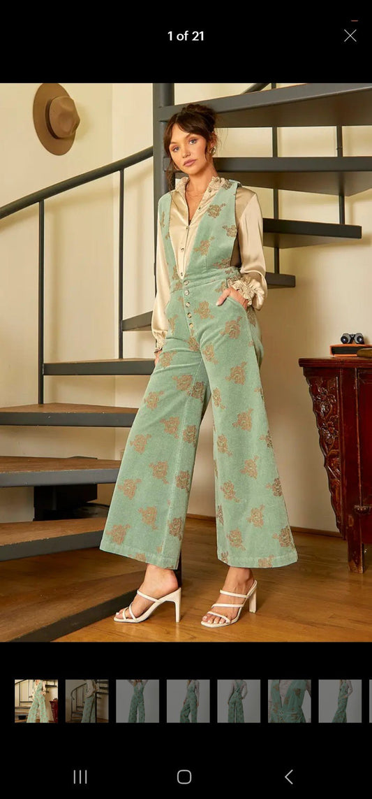 Embroidered
Corduroy Jumpsuit