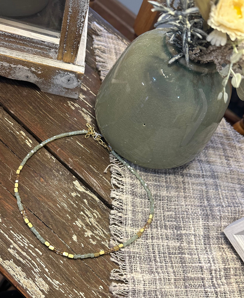 Gold Bead Oval Necklace
